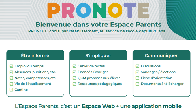 PRONOTE pour les parents / élèves  Actualités  Campus Terre et Vie